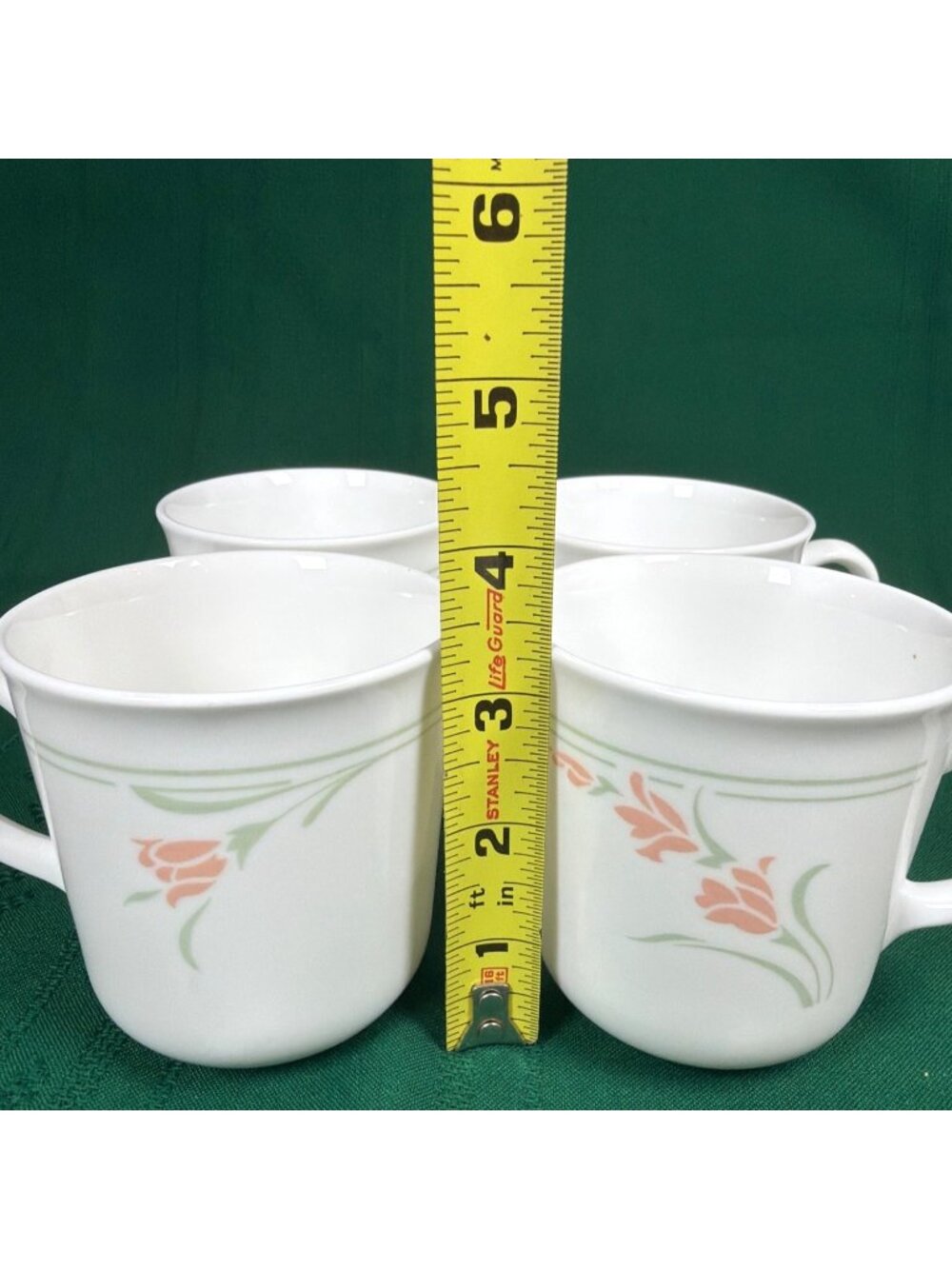 Vintage 80s Lot of 4 Corelle Corning Peach Garland Coffee Mugs Cups Retired USA - Picture 5 of 12